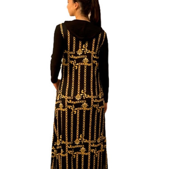 DEVORAH'S SECRET Modest Robe Front Zipper Hoodie Gold Chain - Picture 2 of 7